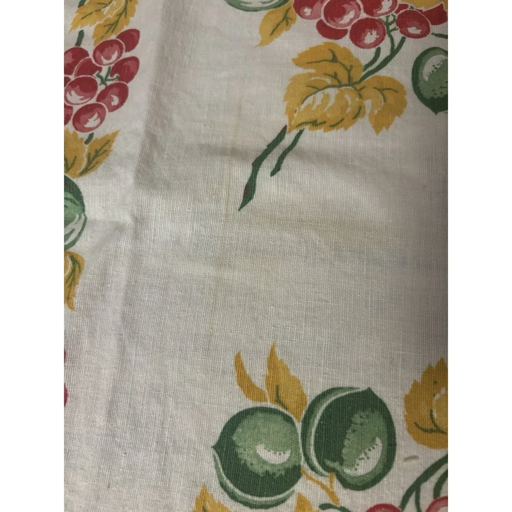 Vintage 1950s Cotton Kitchen Towels PAIR Floral Grapes Green Red Yellow